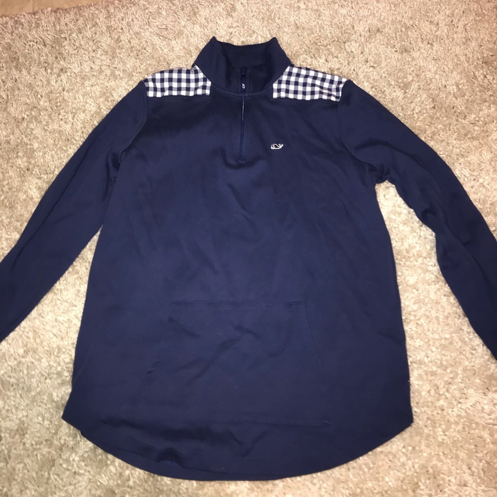 Vineyard Vines Navy and Gingham Quarter Zip